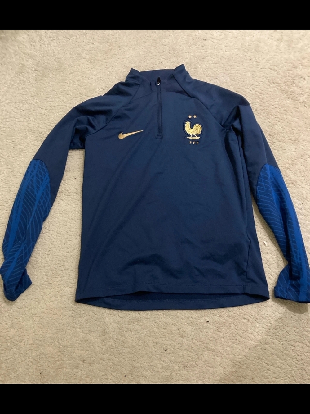 Nike Navy and Royal Blue France Training Quarter-Zip Top with Gold Crest